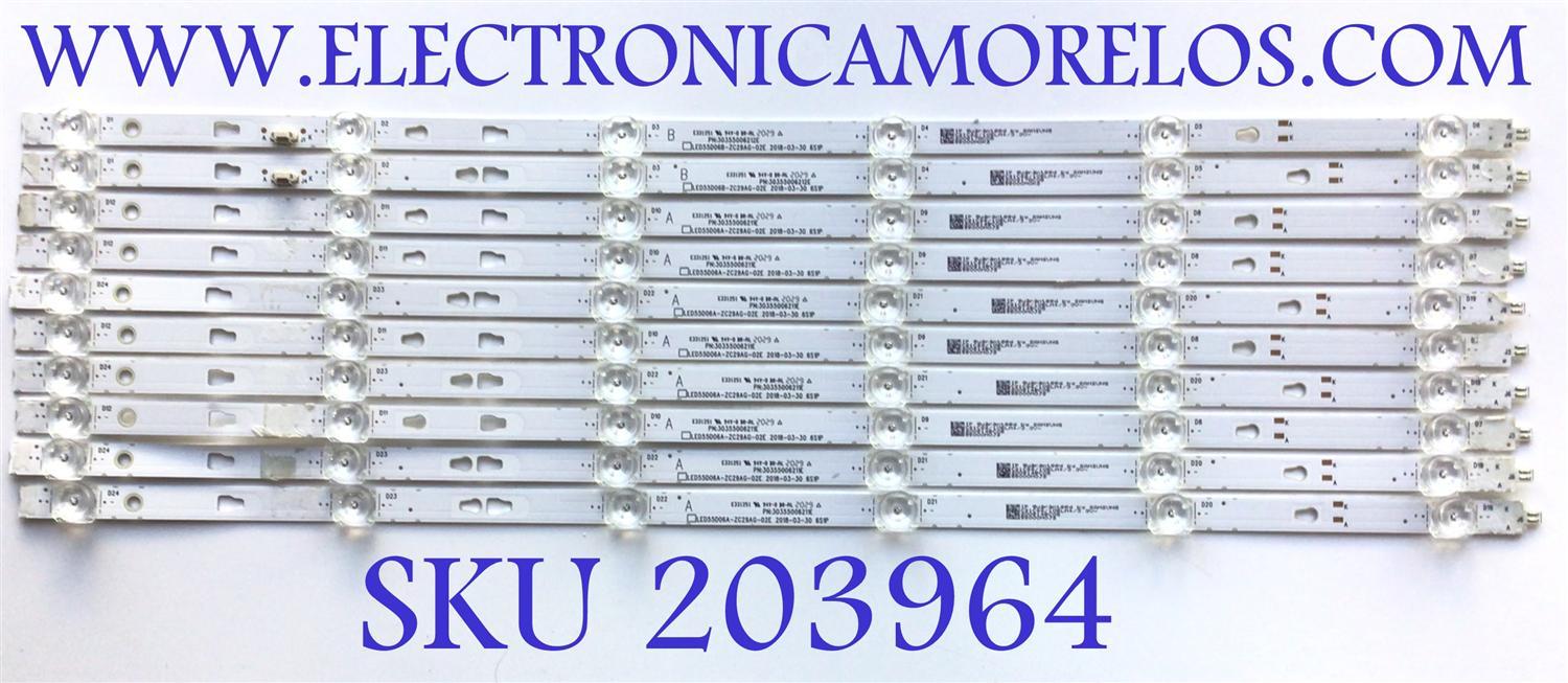 KIT DE LED'S PARA TV JVC / KONKA (10 PIEZAS) / NUMERO DE PARTE LED55D06A-ZC29AG-02E / LED55D06B-ZC29AG-02E / 30355006211E / 30355006212E / 55000M0JS / 200817AC05 / 200814BC05 / PANEL LC546PU4L / MODELOS LT-55MAW705 / 55U55A